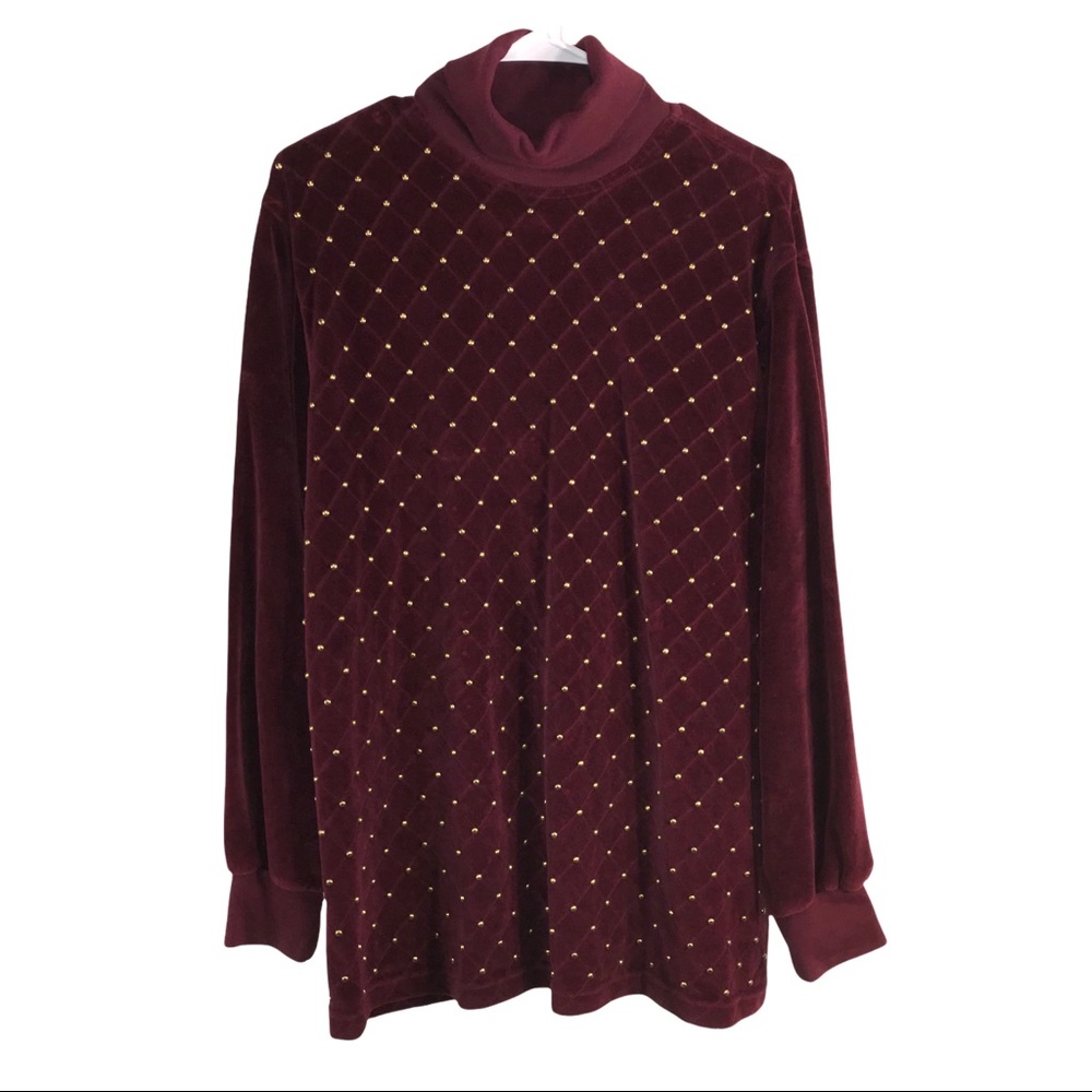 Vtg Quilted Studded Plush Velour Top - Picture 12 of 12